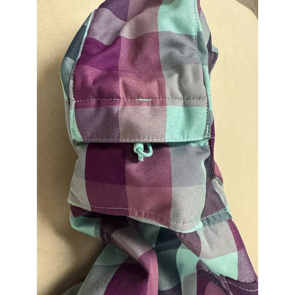 The North Face Women's Softshell Jacket Small Purple Teal Plaid Hooded Full Zip